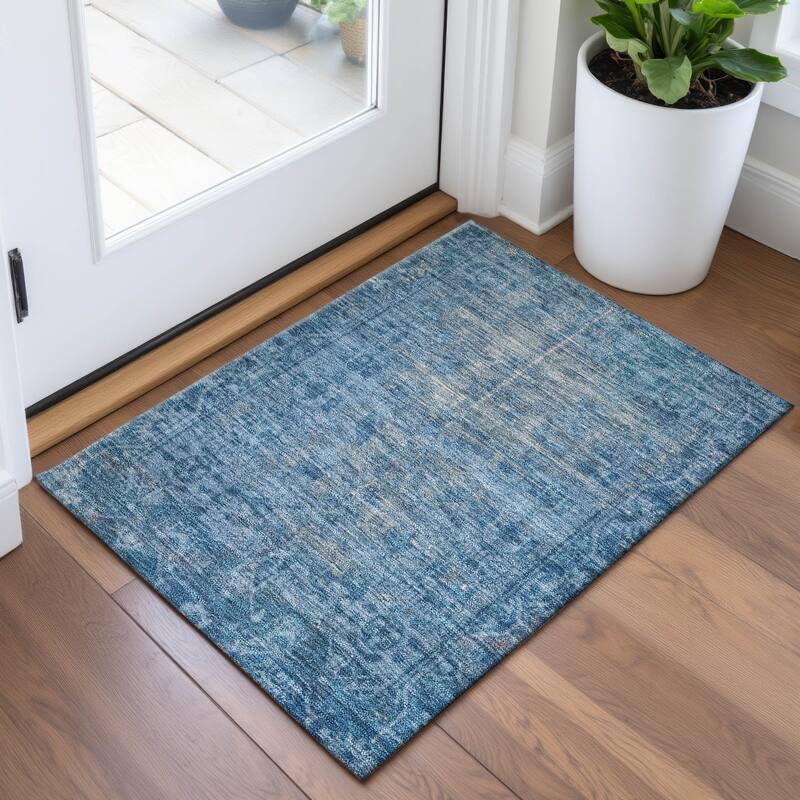 Premium Washable Super Soft Vintage Traditional Mayfield Rug - Blue - 1'8" x 2'6"