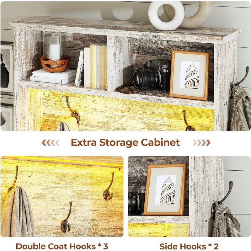 Hall Tree w/ Bench Shoe Storage Shoe Cubby Barn Door Adjustable Shelf