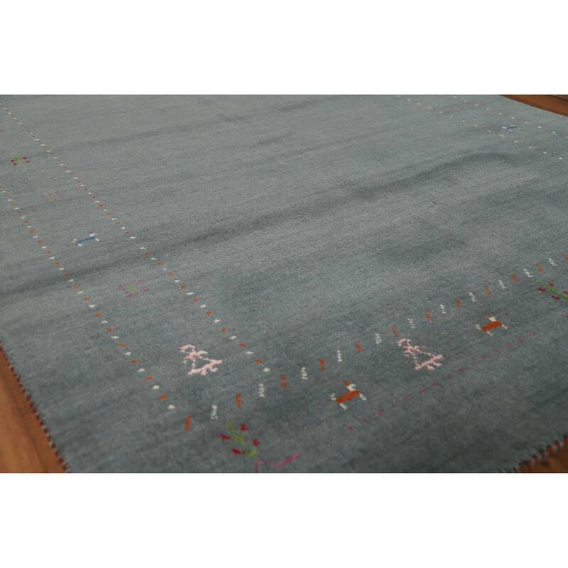 Hand Knotted Oriental 100% Wool Carpet Tribal Tribal Navy Blue & Blues Gabbeh Area Rug - 7' 8'' X 5' 0''