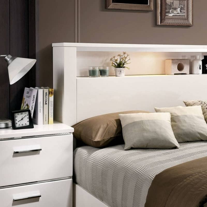 Wooden Bed With Shelf in HB, White