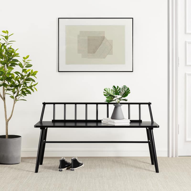 Middlebrook Solid Wood Low-Back Spindle Entry Bench - Black