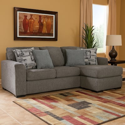 Iqay Sectional Sofa Chaise, 4 Pillows, Pewter Gray Polyester 101 Inch