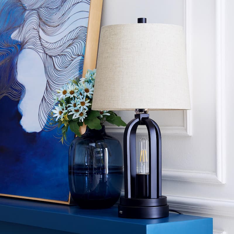 CO-Z Set of 2 Industrial Black Table Lamps with USB Port