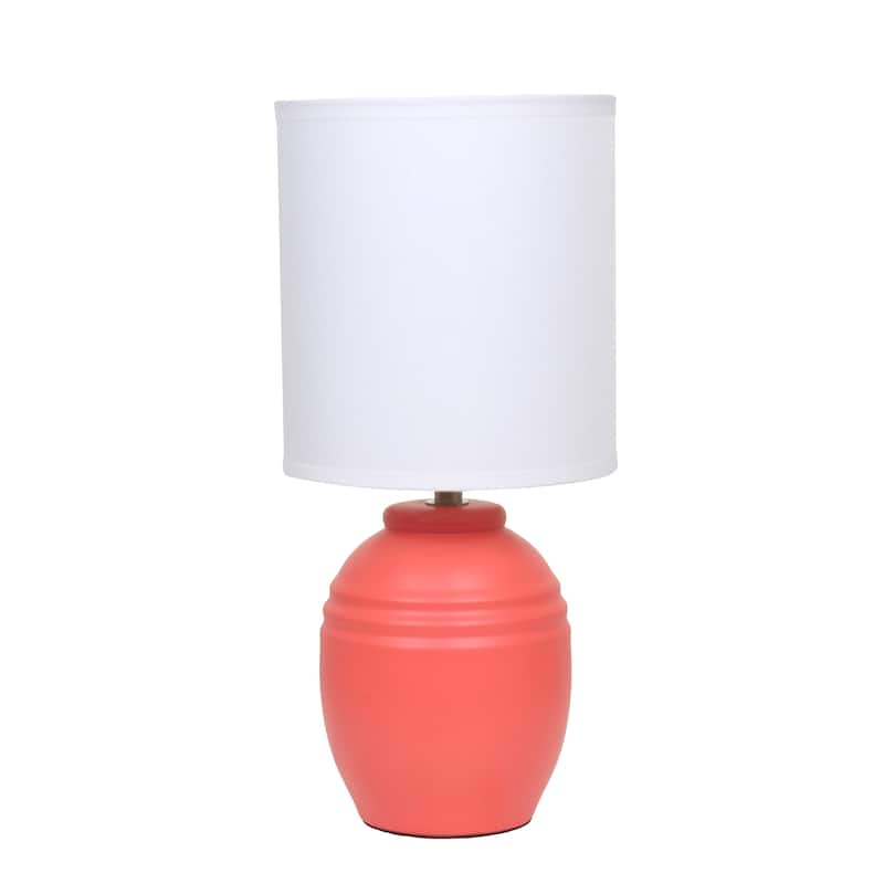 Ceramic Mini Jar Table Lamp with Fabric Drum Shade for Bedroom, Living Room - 6 x 6 x 13 in. (L x W x H) - Orange