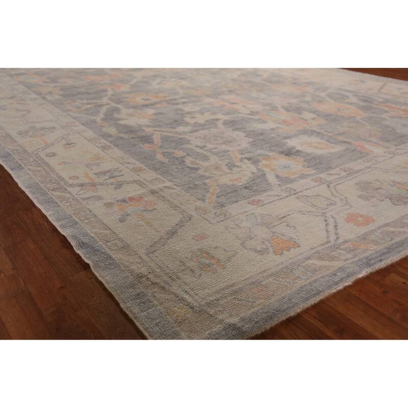 Hand Knotted Oriental 100% Wool Carpet Transitional All-Over Greys & Charcoal Oushak Area Rug - 11' 11'' X 9' 2''