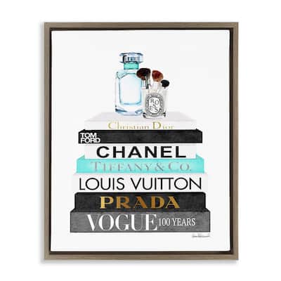 Stupell Book Stack Perfume Brushes Glam Fashion Watercolor Floater Frame - Blue