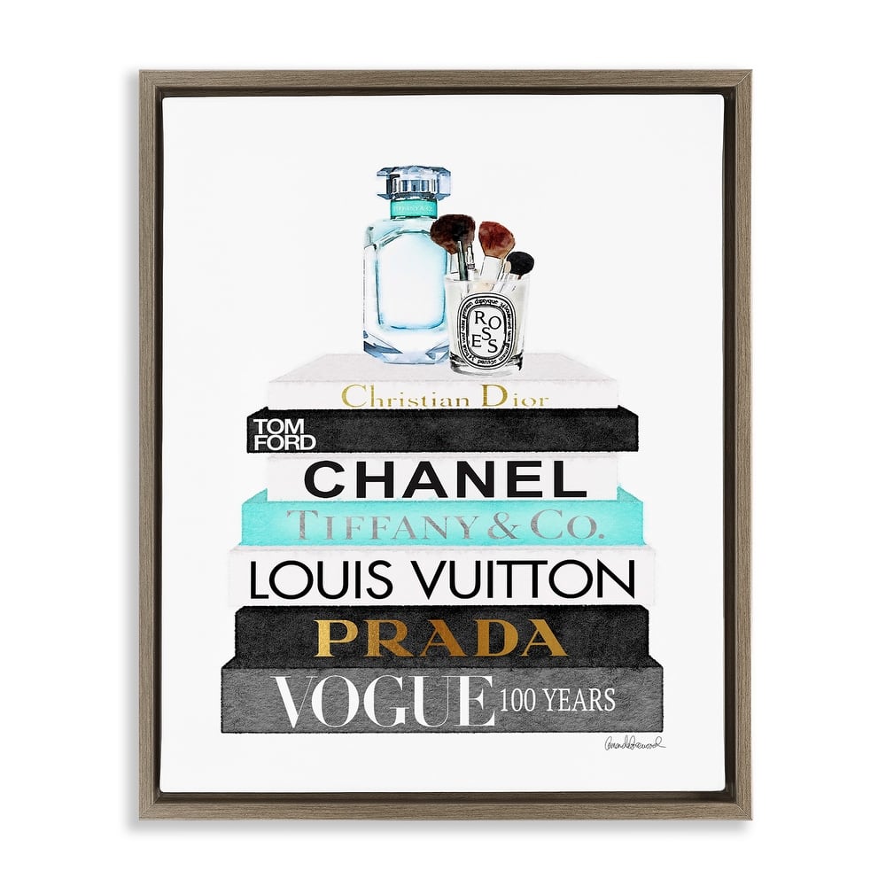 Stupell Book Stack Perfume Brushes Glam Fashion Watercolor Floater Frame - Blue