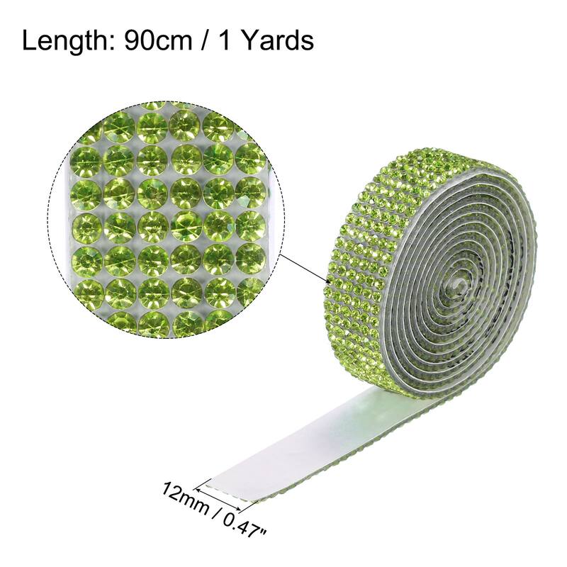 3 Roll 1 Yard 12mm Self Adhesive Crystal Ribbon - Champagne,Light Green,Lemon Yellow
