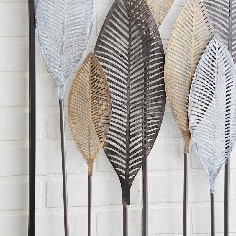 Contemporary Metal Tall Cut-Out Leaf Wall Decor with Intricate Laser Cut Designs - Bronze, Gray, Brass