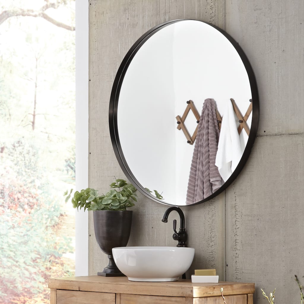 Allan Andrews Round Black Metal Framed Steele Wall Mirror