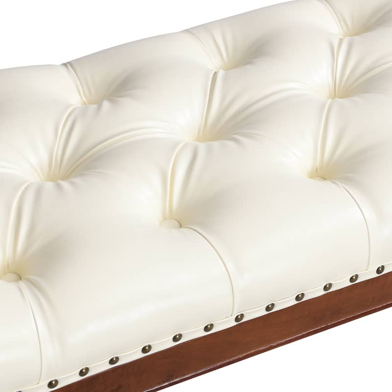 Christopher Knight Home - Mid-Century Classic Sleek Button-Tufted PU Leather Upholstered End-of-Bed Bench with Rolled Arms