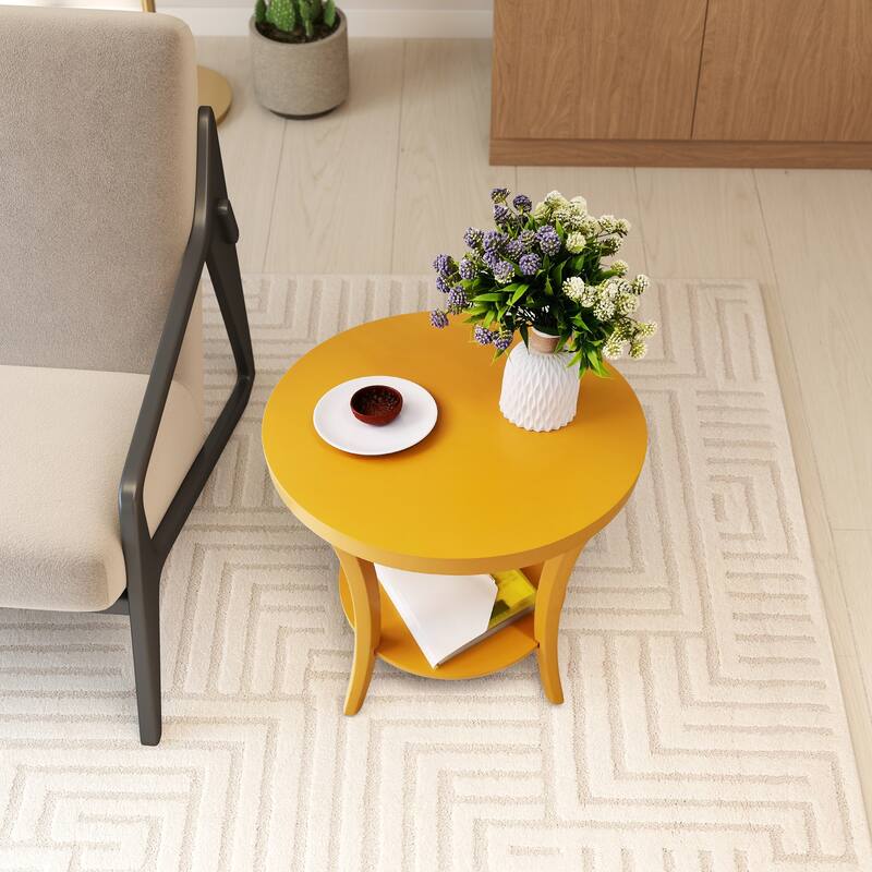 Roundhill Furniture Perth Contemporary Round Shelf End Table