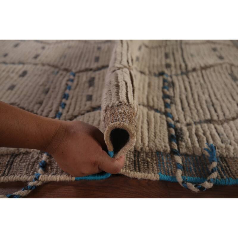 Ivory Striped Moroccan Oriental Area Rug Hand-Knotted Wool Carpet - 6'0"x 9'10"