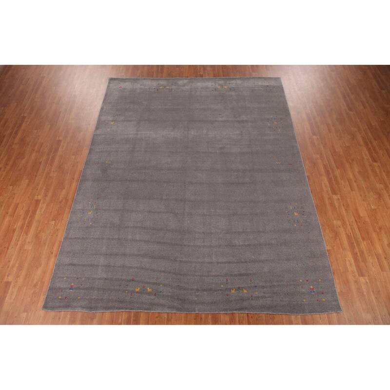 Gray Gabbeh Oriental Area Rug Hand-Knotted Wool Carpet - 9'4" x 12'2"