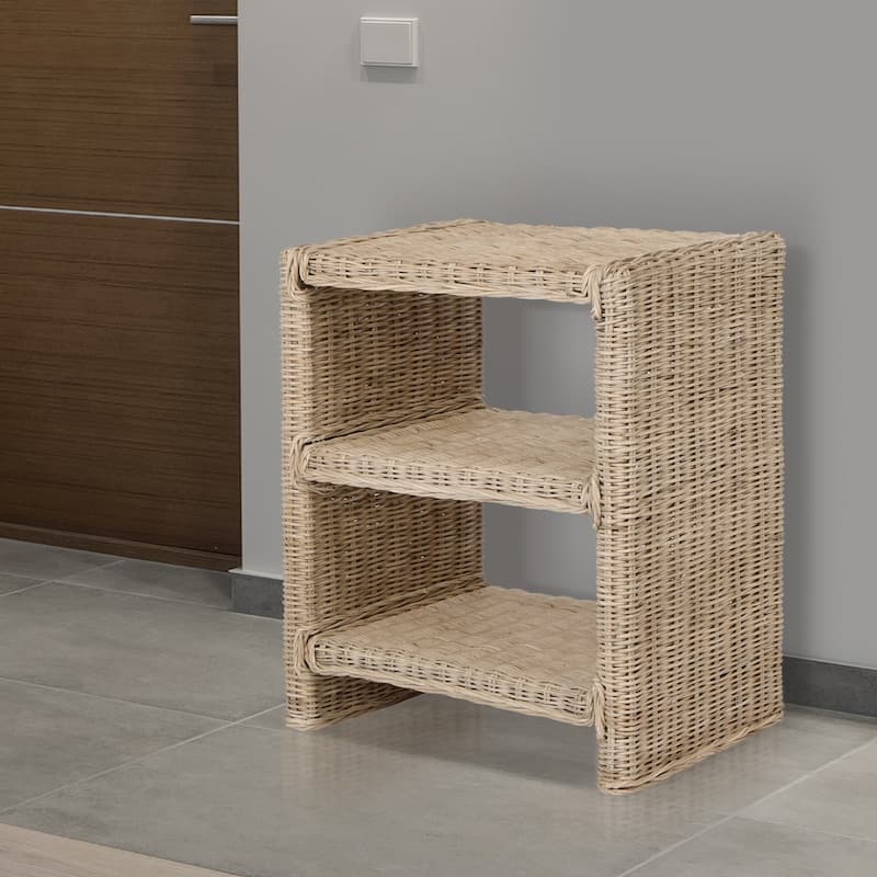 Spiroa 22" Coastal Bohemian Rattan/Wood 3 Tier End Table, Natural, by JONATHAN Y - 22.04"