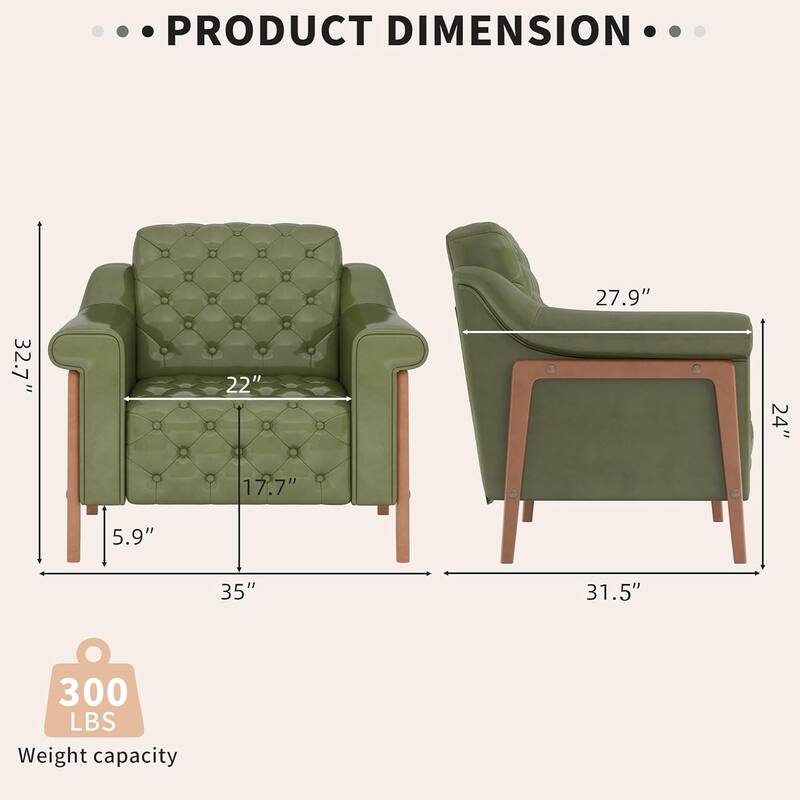 Cozy Accent Chair,PU Leather Modern Living Room Chairs,Mid-Century Office Reading Chair,Single Sofa,Armchair