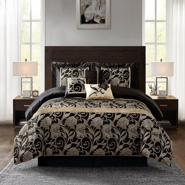slide 2 of 44, Nanshing Brie Silver and Black 7-Piece Comforter Set