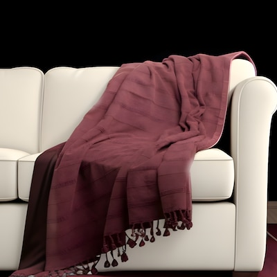 HomeRoots Red Woven Cotton Striped Throw Blanket