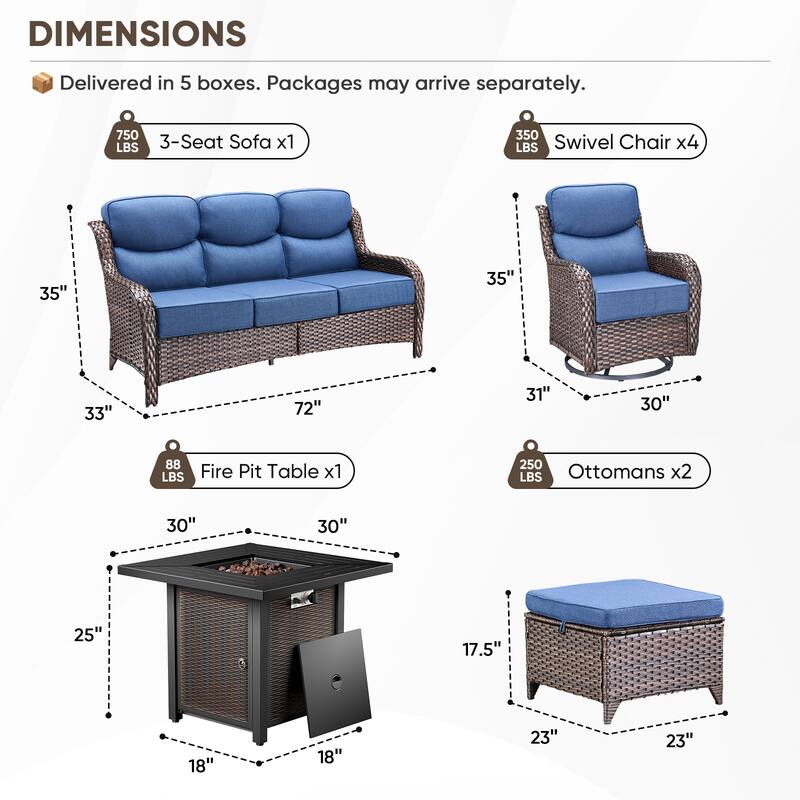Pocassy 30 Inch Fire Pit Table with Sofa Swivel Chair Set