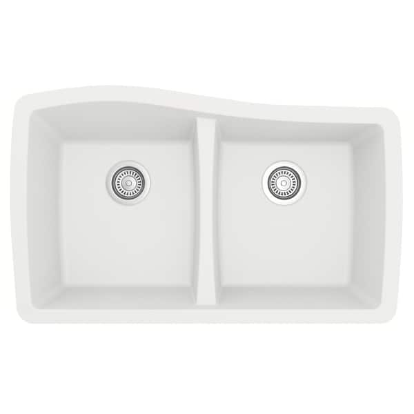 slide 2 of 53, Karran Undermount Quartz Double Bowl Kitchen Sink White