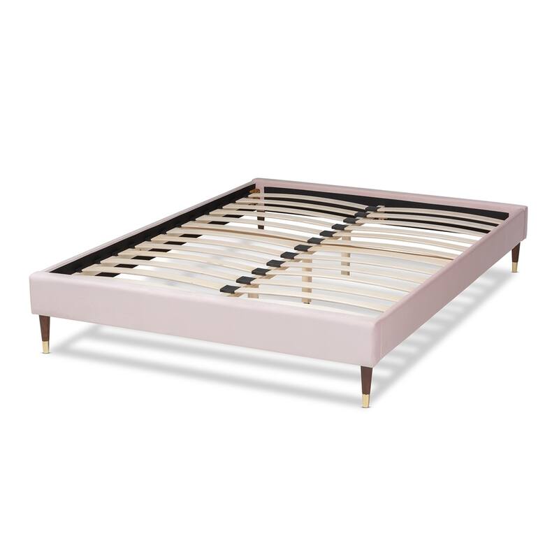 Volden Glam and Luxe Velvet Fabric Upholstered Wood Platform Bed Frame with Gold-Tone Leg Tips