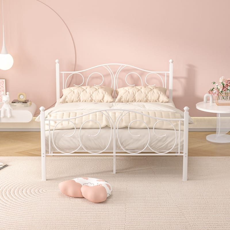 VECELO Platform Bed Frame with Scroll Headboard, Twin/Full/Queen Size Beds