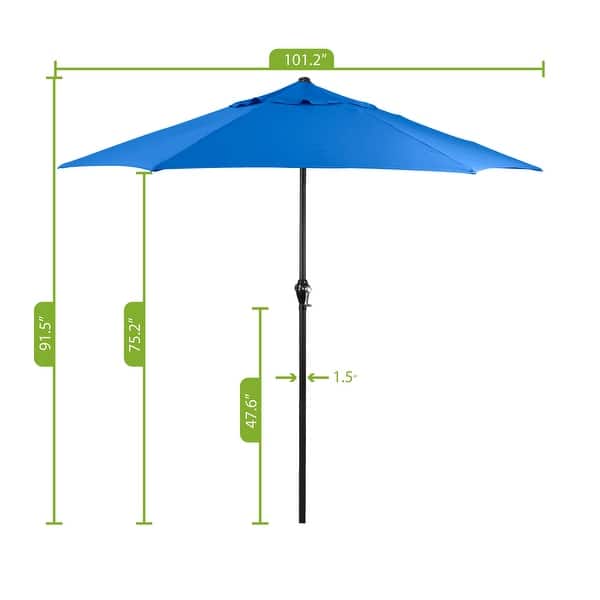 dimension image slide 5 of 8, Astella 9' Rd Outdoor Patio Umbrella, Crank Open Push Button Tilt with built in Wind Vent