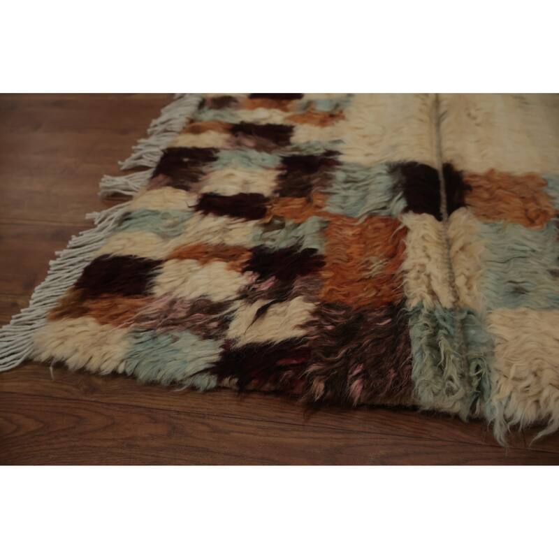 Hand Knotted Oriental 100% Wool Carpet Modern Tribal Beige & Ivories Moroccan Area Rug - 9' 8'' X 6' 8''