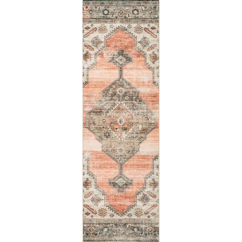 Nuloom Gracie SpinClean Distressed Medallion Machine Washable Area Rug