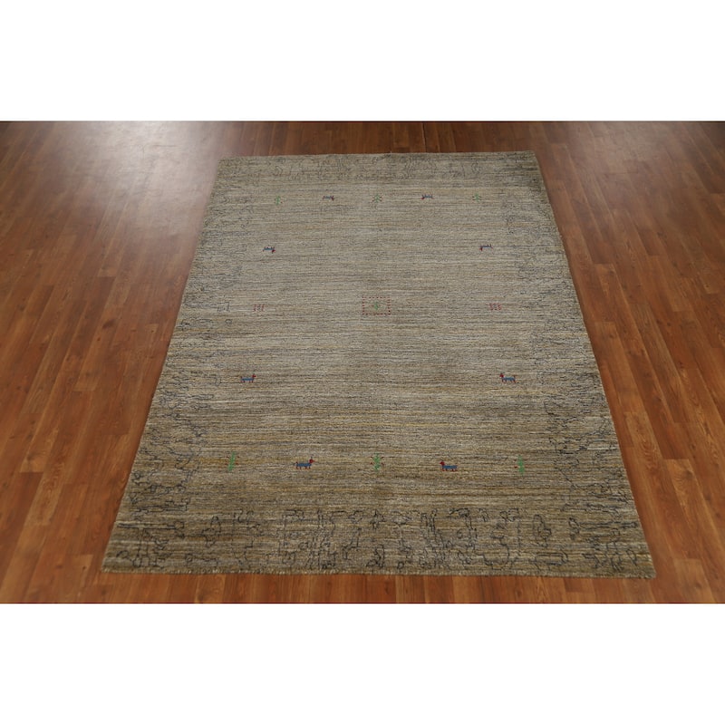Gabbeh Indian Area Rug Hand-Knotted Oriental Brown Wool Carpet - 5'4" x 7'7"