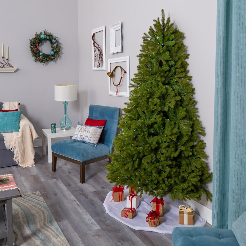 7ft Artificial Christmas Tree with Lights - Holiday Spruce Tree, Warm White LED, Bendable Branches, Festive Decor - Green - 84