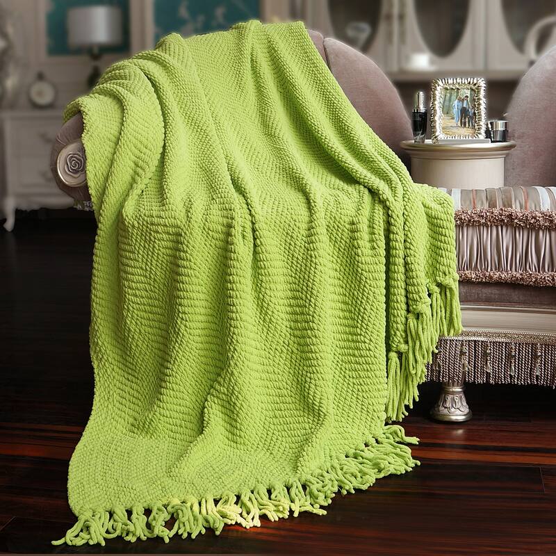Knitted Tweed Couch Throw - Dark Citron - 50" x 60"