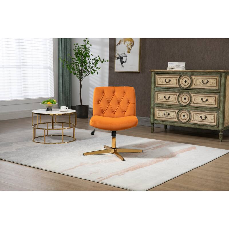 PU/Velvet Swivel Tufted Adjustable Height Home Office Chair with Gold Base - Orange