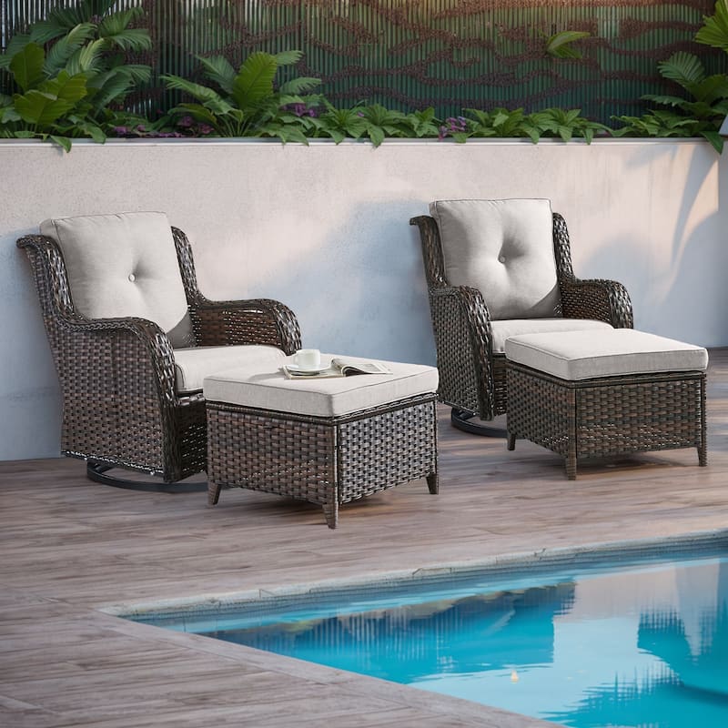 Gymojoy 4 Pieces Outdoor Wicker Swivel Glider Chairs - Brown - Beige