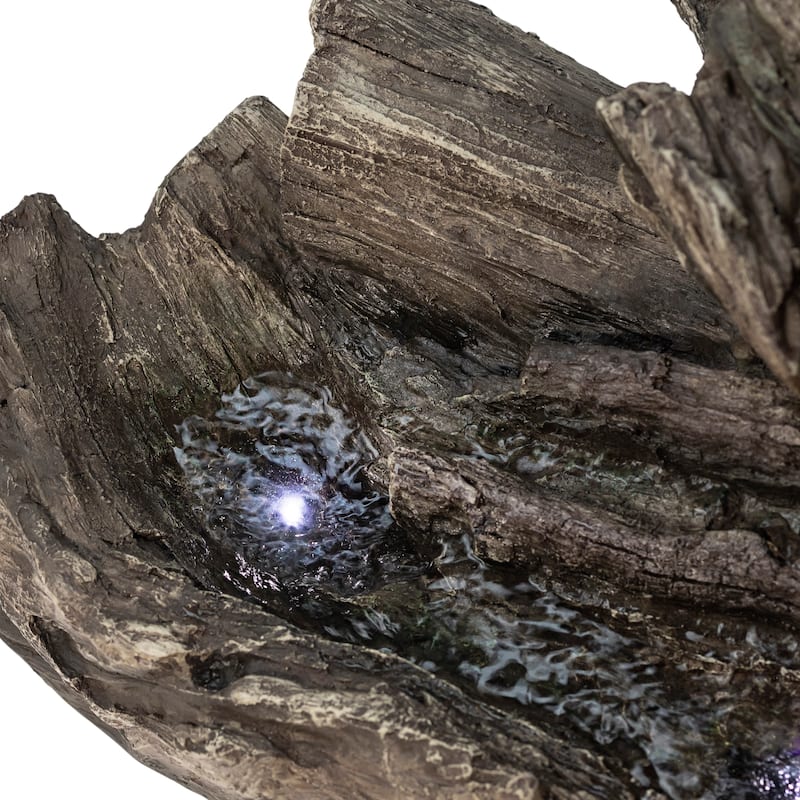 Alpine Corporation WIN256 24" Outdoor 2 Tier Fallen Tree Trunk Water Fountain with LED Lights