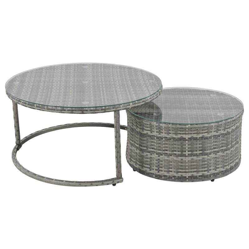 9-Piece Half-Moon Wicker Patio Sofa Set with Cushions and Two Round Coffee Tables