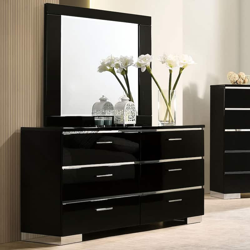Lofa Contemporary Black Wood Storage Panel Bedroom Set with LED and USB Ports by Furniture of America