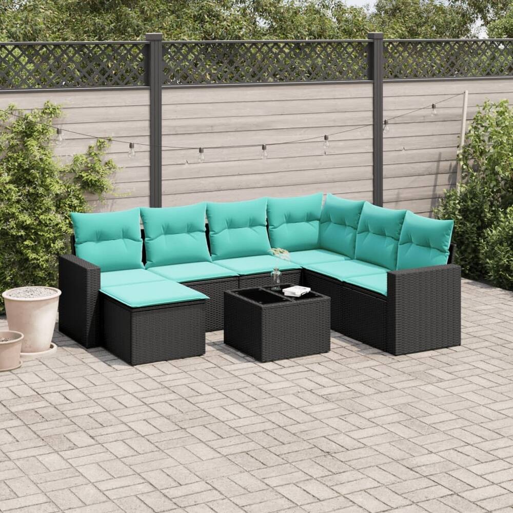 vidaXL Patio Sofa Set with Cushions Outdoor Conversation Furniture Poly Rattan - 25.8" x 24.4" x 27.2"