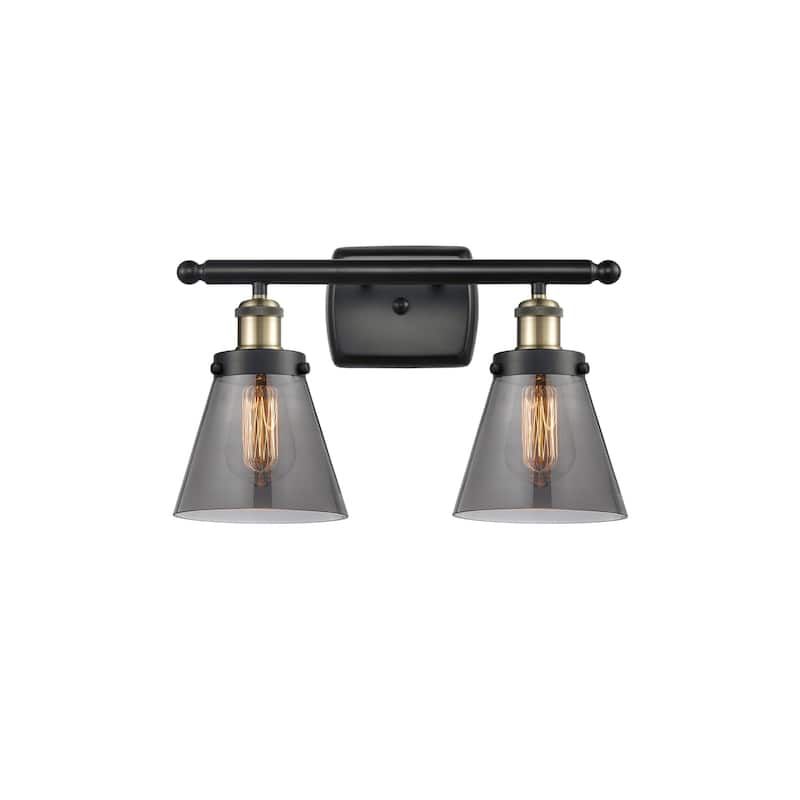 Innovations Lighting 916-2W-11-16 Cone Vanity Cone 2 Light 16" Wide - Black Antique Brass / Plated Smoke