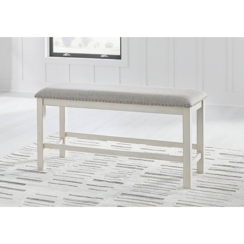 Signature Design by Ashley Robbinsdale White/Gray 49" Counter Height Dining Bench - 48.75"W x 17.25"D x 24.5"H