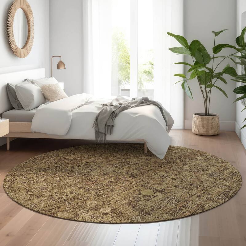 Premium Washable Super Soft Vintage Traditional Mayfield Rug - Mocha - 8' x 8'
