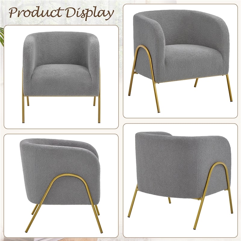 Yaheetech Modern Boucle Barrel Accent Chair with Gold-tone Metal Legs - 27"×27"×28.5"