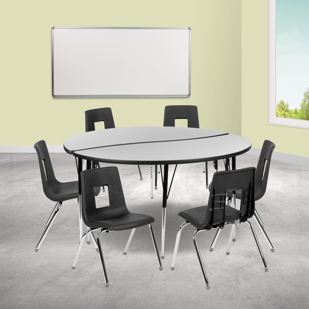 60" Circle Wave Flexible Activity Table Set with 18" Student Stack Chairs - 60"D x 60"W x 21.25" - 30.25"H - Grey