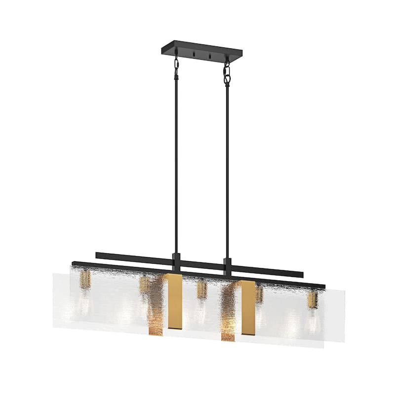 Farmhouse Matte Black 5-Light Rectangle Glass Chandelier for Kitchen Island