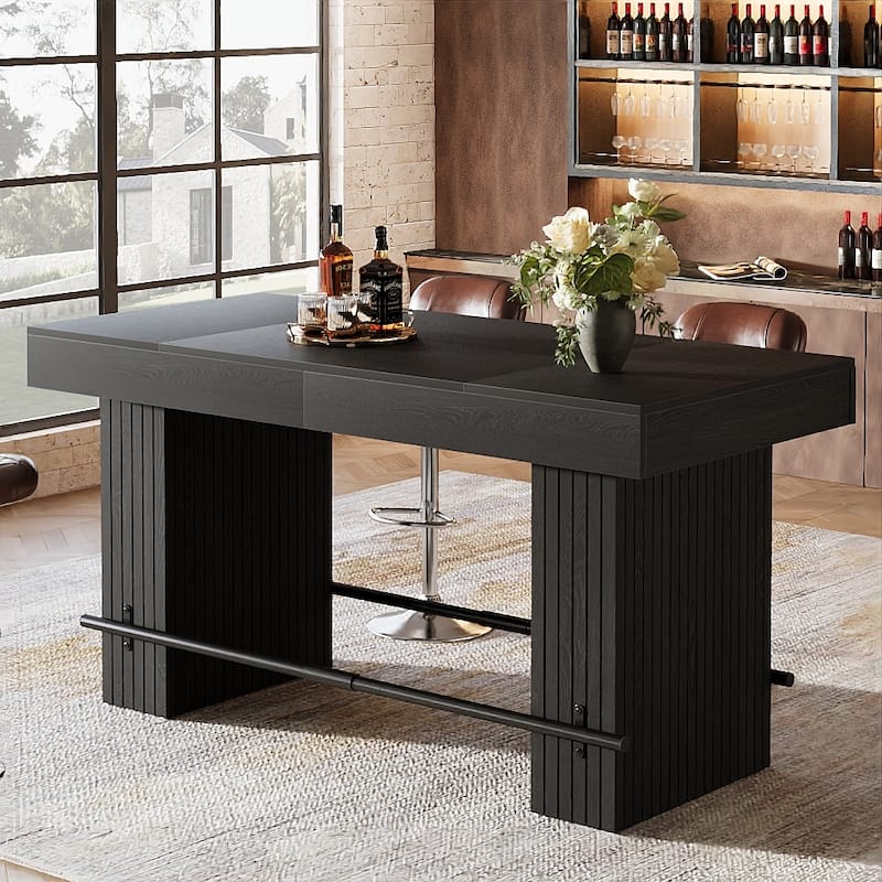63-Inch Dining Table with Footrest and Large Table Top, Kitchen Island Table - 31.5"D x 62.99"W x 35.43"H
