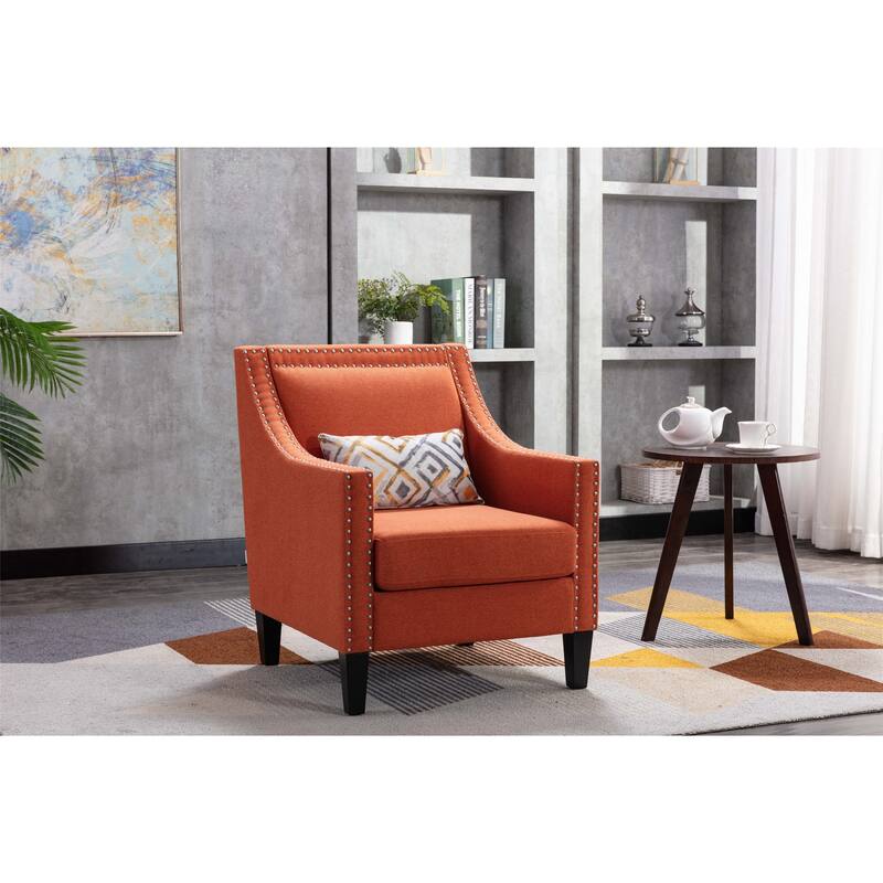 Linen Nailhead Accent Solid Wood Leg Living Room Armchair