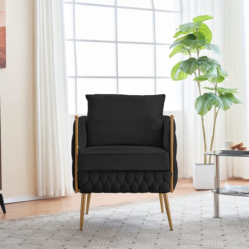 Modern Comfy Handmade Bucket Woven Velvet Accent Chair Arm Chair