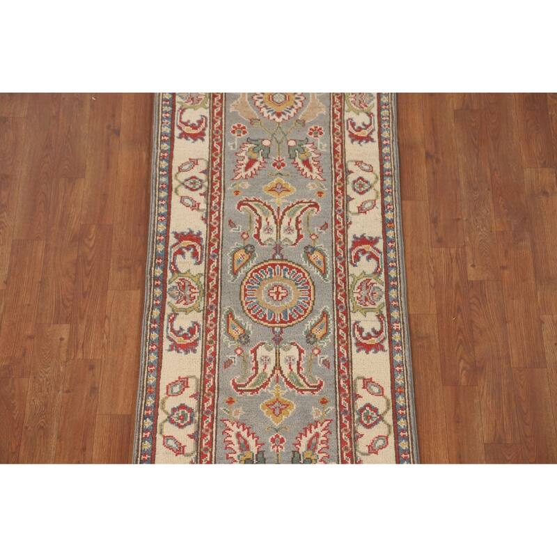 Grey Kazak Runner Rug Hand-Knotted Wool Carpet - 2'2" x 5'11"