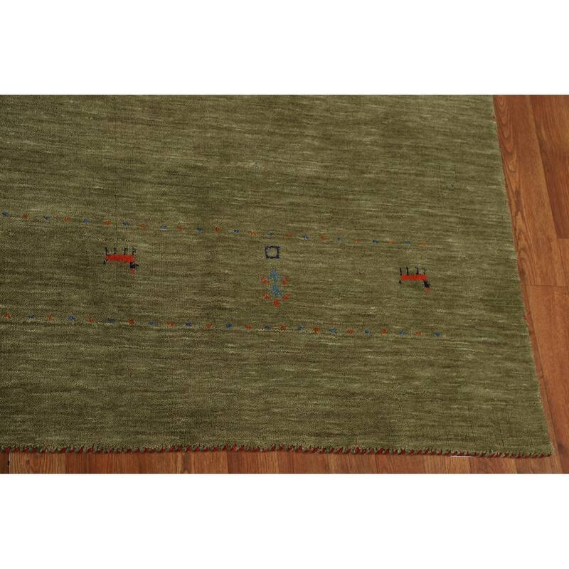 Tribal Green Gabbeh Oriental Area Rug Handmade Wool Carpet - 8'1"x 10'1"