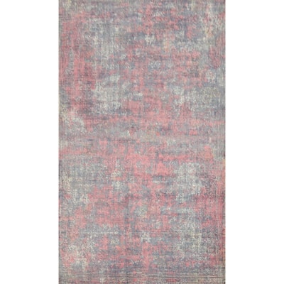 Hand Knotted Oriental Viscose Silk Carpet Modern Abstract Pink Abstract Area Rug - 8' 1'' X 5' 1''